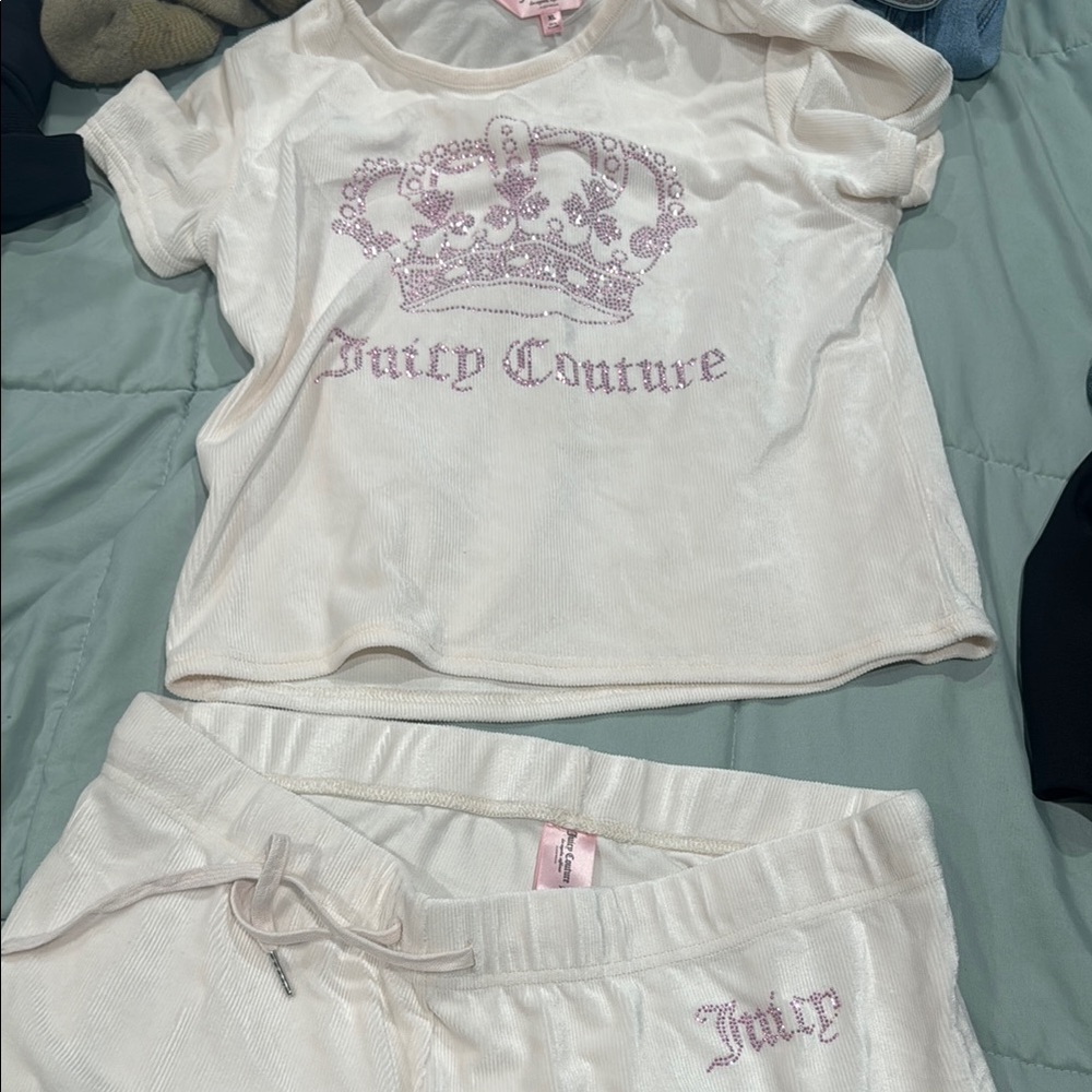 Juicy Couture Pajama Set - Cream with Pink Embroidery